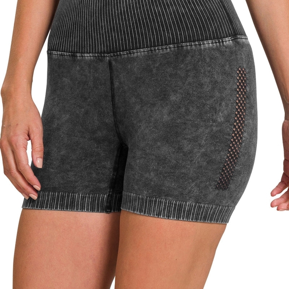 Zenana Outfitters Charcoal Mesh Detail Bike Shorts